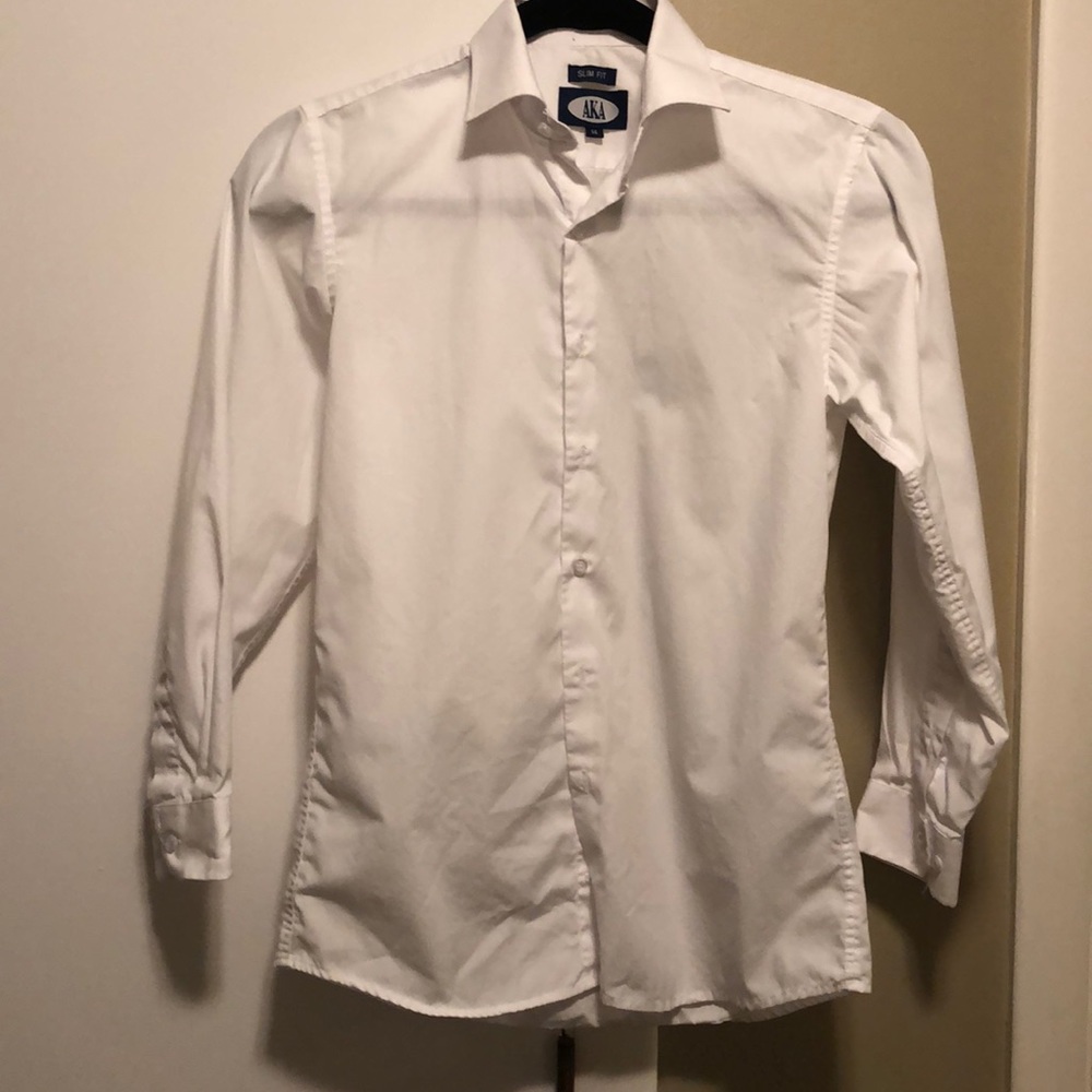 AKA  boys white dress shirt. Never worn- no tag. Size 14 slim fit